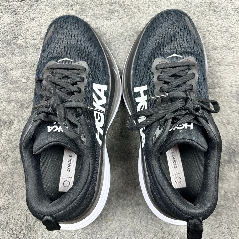 Hoka One One Shoes Womens 6 B Bondi 8 Black/White Running Athletic Gym - Picture 2 of 11